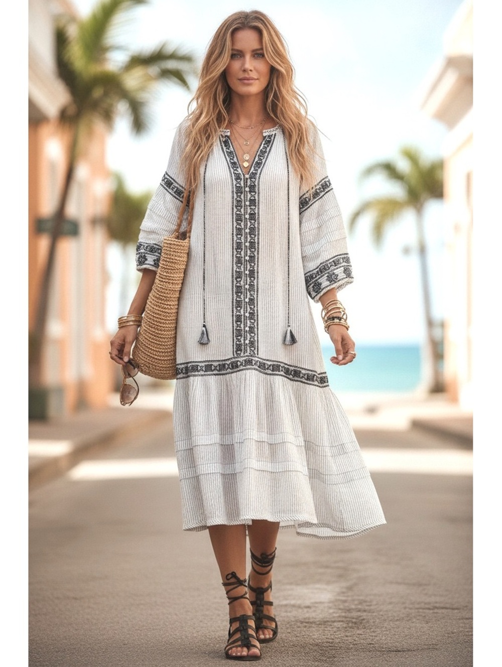 Free People “Vagabond” Embroidered Midi Dress, sz Medium